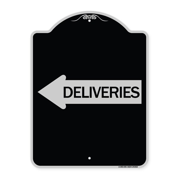 Deliveries With Left Arrow Heavy-Gauge Aluminum Architectural Sign, 24" x 18", BS-1824-24363
